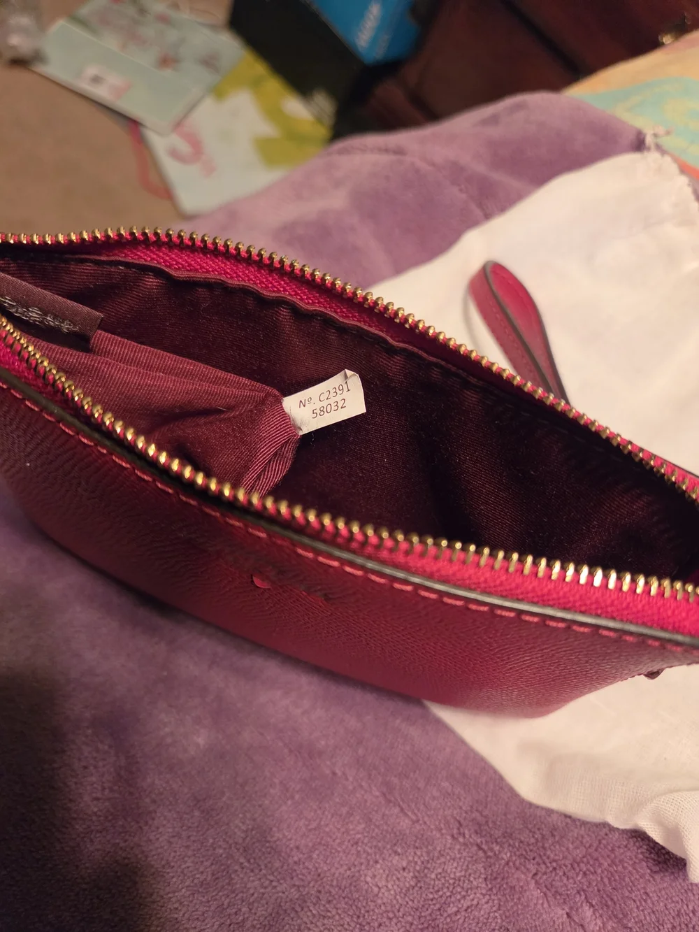 COACH Bright Pink Leather Zip Pouch with Gold Logo